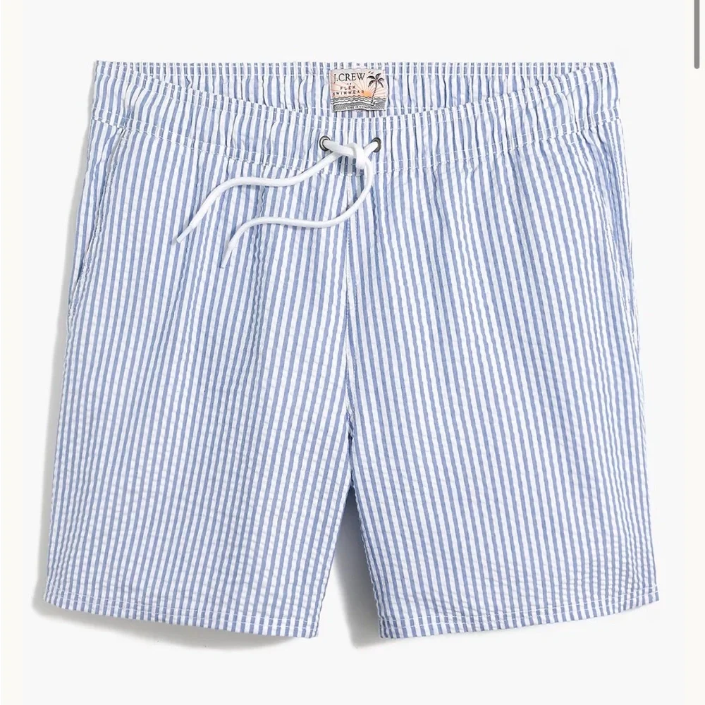 J. Crew 6” Seersucker Swim Trunks, Size XL.